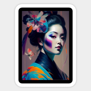 Japanese Geisha In Colorful Oil Paints. Gift Idea For Japan Fans 2 Sticker